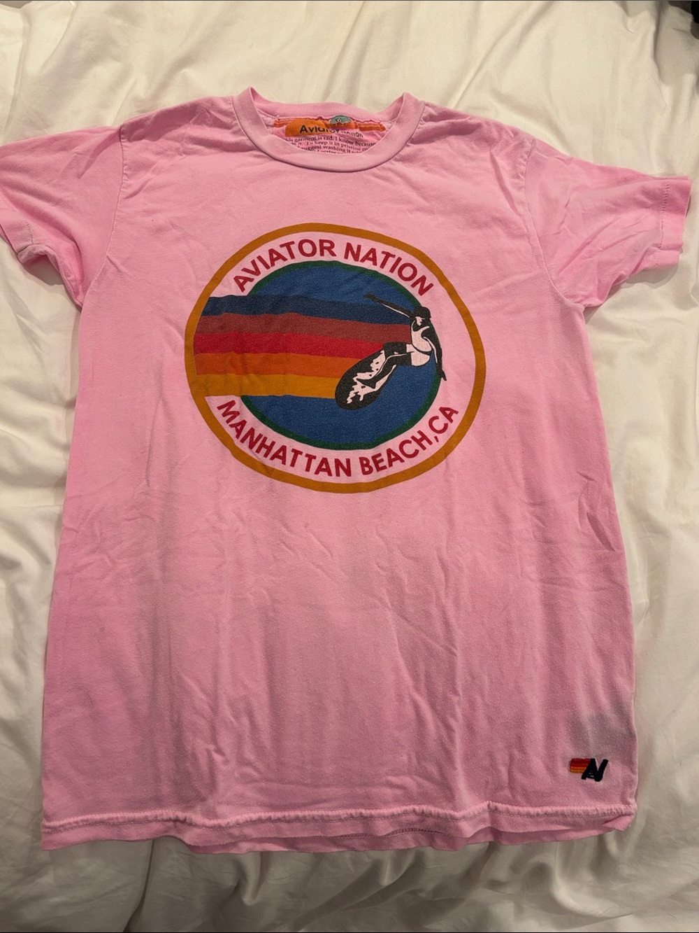 Aviator Nation Pink Surf Graphic Tee - Rainbow Circle
